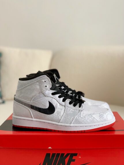 clot x Air Jordan Aj1 Mid "Fearless" White Silk Sneaker