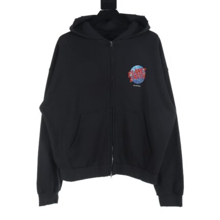 Balenciaga BLCG catwalk earth pattern direct-injection print washed distressed zipper jacket