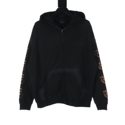 Balenciaga BLCG Sanskrit print mud-dyed zipper hooded sweatshirt jacket