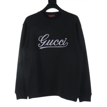 Gucci GUC 24Fw purple cursive lettering embroidered crew neck sweatshirt