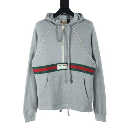 Gucci GUC red and green ribbon half-zip long-sleeved hooded sweatshirt