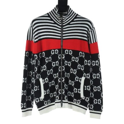 Gucci GUC 24Fw Double G jacquard striped zipper sweater jacket