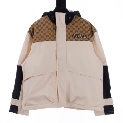 Gucci GUC patchwork full print monogram hooded windbreaker jacket