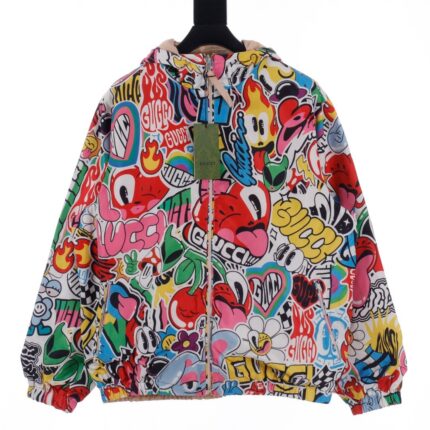Gucci GUC 24Fw Love Cherry Fun Graffiti Reversible Jacket