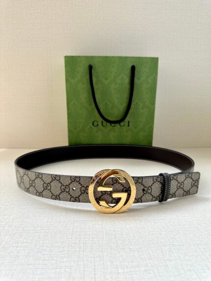 GUCCI GG Supreme interlocking double G buckle canvas belt Width: 3.8cm