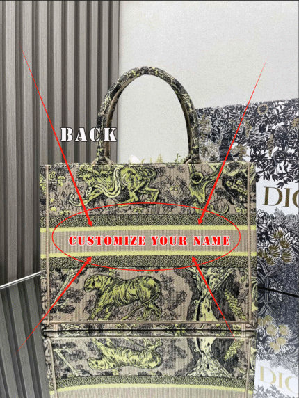 𝗗𝗜𝗢𝗥 Apricot Yellow Tiger 【medium 】 𝗕𝗼𝗼𝗸 𝘁𝗼𝘁𝗲 Shopping Bag