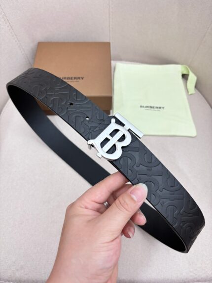 BURBERRY Men's Metal Buckle Top Layer Leather Double-Sided Belt Width: 4.0cm