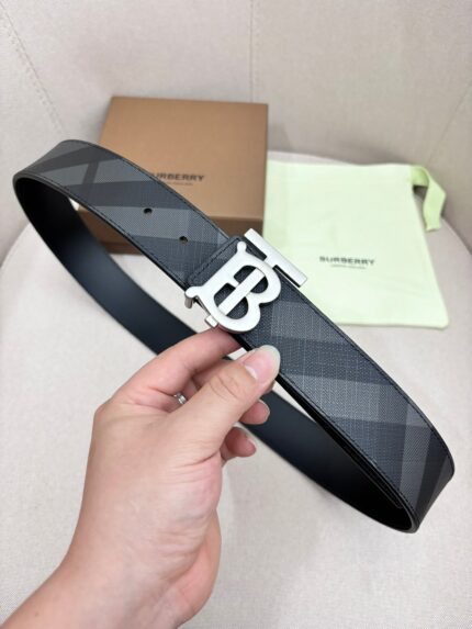 BURBERRY Men's Metal Buckle Top Layer Leather Double-Sided Belt Width: 4.0cm