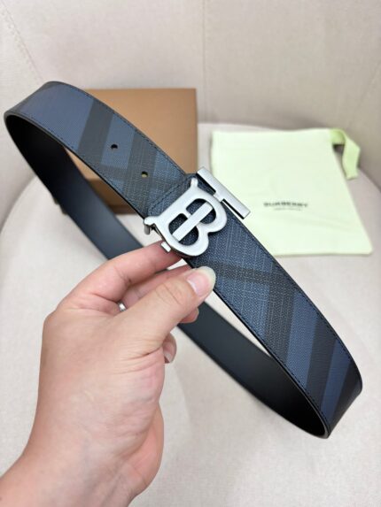 BURBERRY Men's Metal Buckle Top Layer Leather Double-Sided Belt Width: 4.0cm