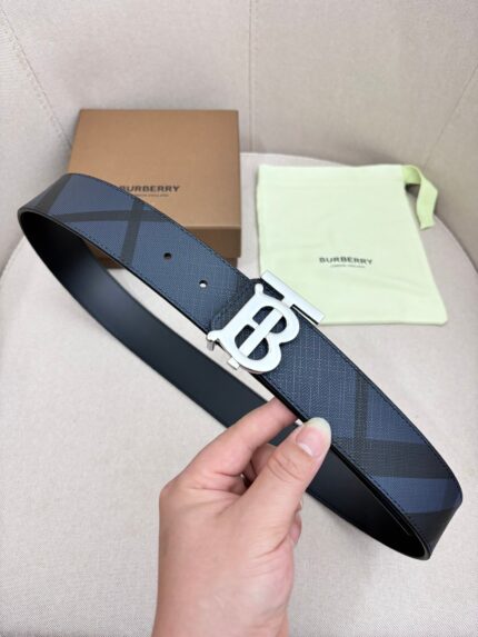 BURBERRY Men's Metal Buckle Top Layer Leather Double-Sided Belt Width: 4.0cm