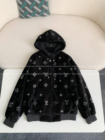 Louis Vuitton Ss25 Logo Embroidered WoolHooded Zipper jacket