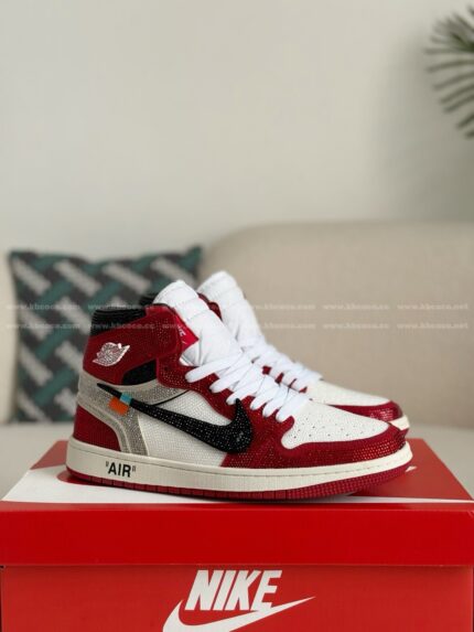 Jordan 1 Off-white Hand-Set Rhinestones High Sneakers