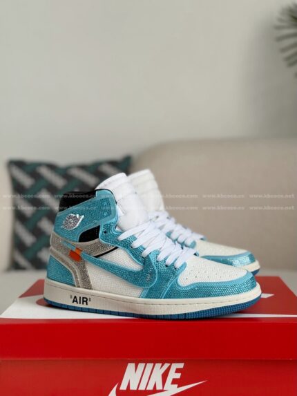 Jordan 1 off-white Hand-Set Rhinestones High Sneakers