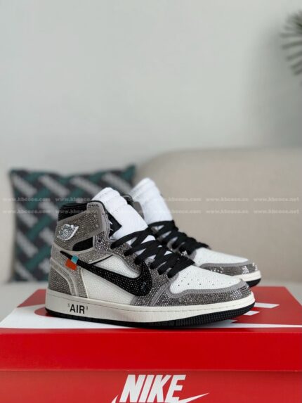 Jordan 1 Off-white Hand-Set Rhinestones High Sneakers