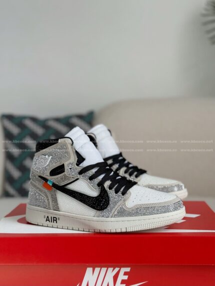 Jordan 1 Off-white Hand-Set Rhinestones High Sneakers