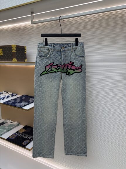 LOUIS VUITTON Flame Graffiti Patch Jacquard Jeans