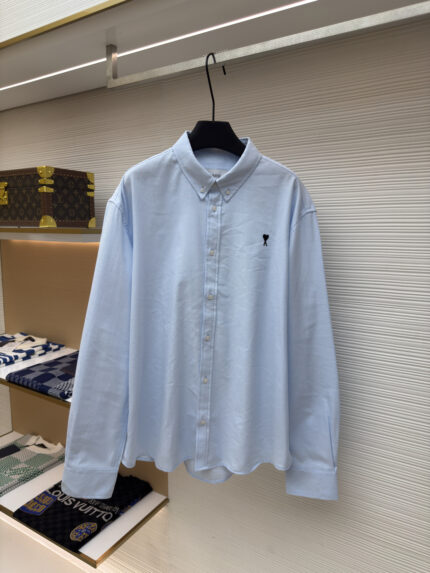 Ami Paris Blue Love Embroidered Shirt