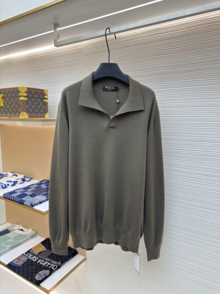 Loro Piana Seagull Collar Polo Long Sleeve Shirt