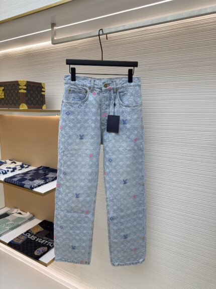 LOUIS VUITTON colorful letter jacquard denim pants