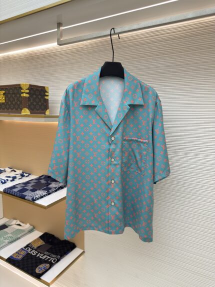 LOUIS VUITTON Jacquard Full Print Mulberry Silk Short Sleeve Shirt