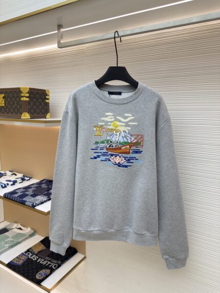 LOUIS VUITTON Fishing Embroidered Round Neck Hoodie