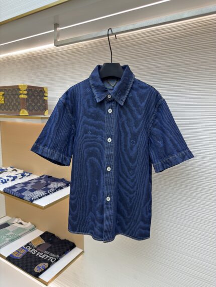 LOUISHUITTON tree patterned denim short sleeved long sleeved shirt