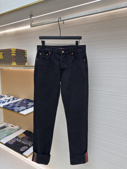 Gucci denim red green striped jeans