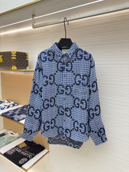 Gucci Haze Blue Fine Grid Long Sleeve Shirt