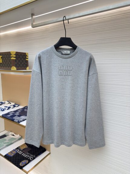 MIU MIU Embroidered Burnt Flower Logo Long Sleeve