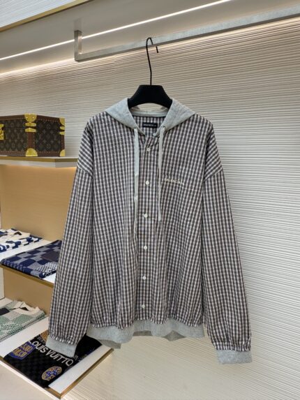 Balenciaga patchwork plaid hooded jacket