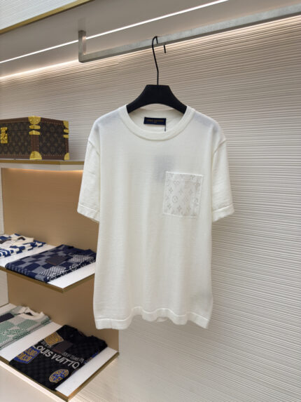 LOUIS VUITTON Vintage Knitted Embroidered Pocket Short Sleeve