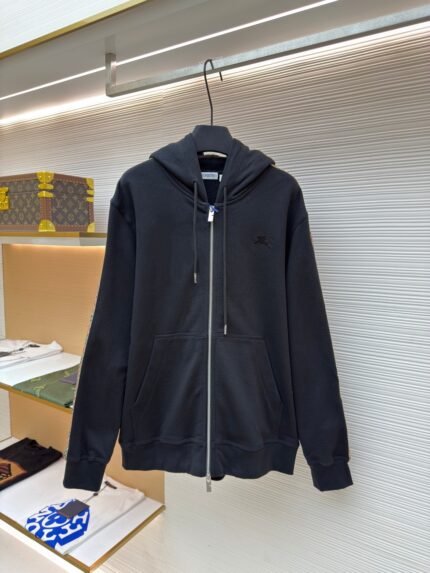 BURBERRY woven edge embroidered hooded sweatshirt