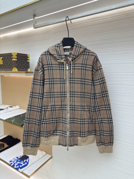 BURBERRY Cotton Blended plaid Zipper cardigan