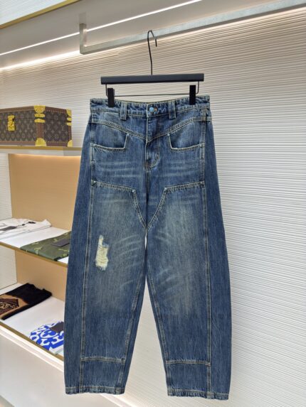 LOUIS VUITTON turquoise worn workwear jeans