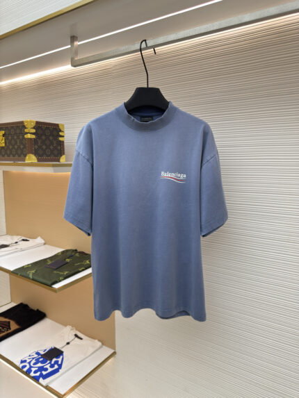 Balenciaga washed cola wave letter printed short sleeved shirt