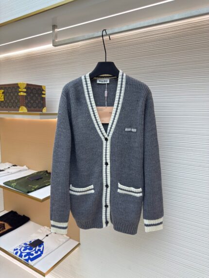 MiuMiu grey and white striped cardigan