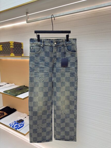 Louis Vuitton yellowed checkerboard jeans