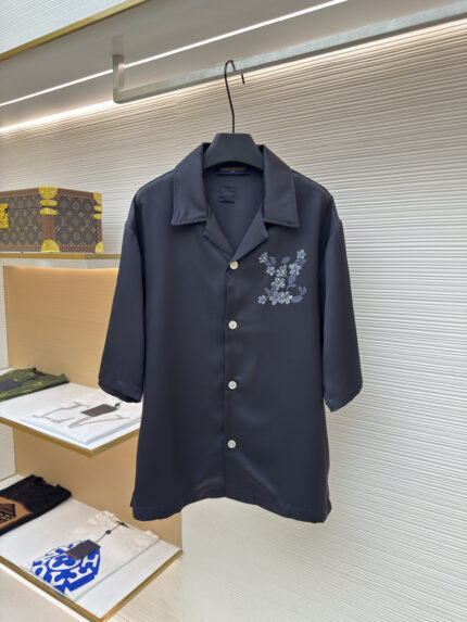 LOUIS VUITTON floral print letters Nigo mulberry silk short sleeved shirt