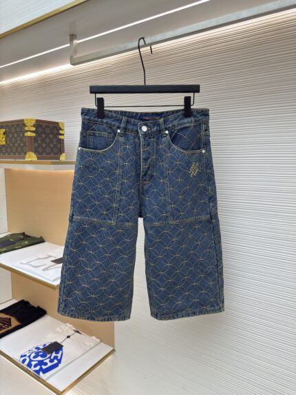 LOUIS VUITTON nigo boot thread embroidered denim shorts