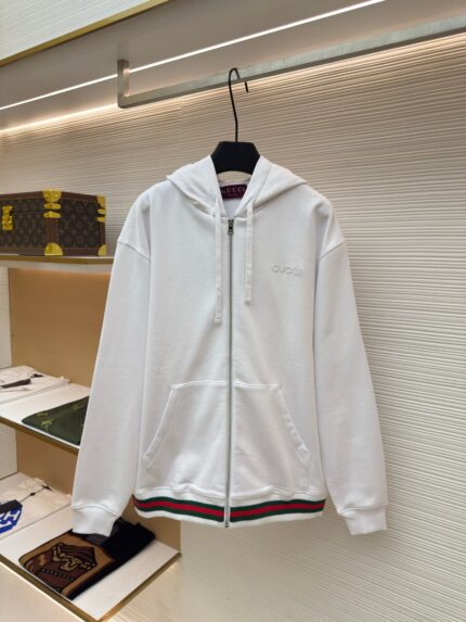Gucci Web-embellished cotton sweatshirt jacket
