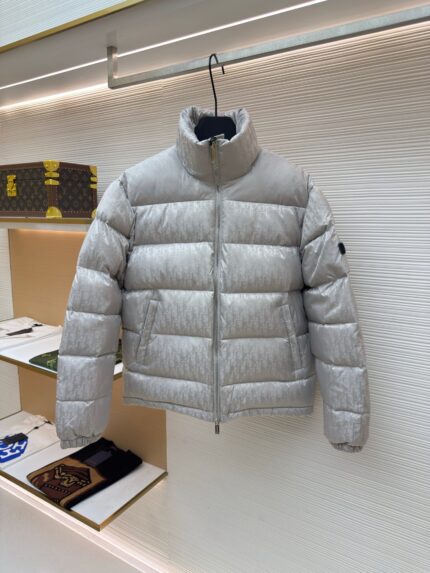 Dior oblique pattern monogram stand collar down jacket
