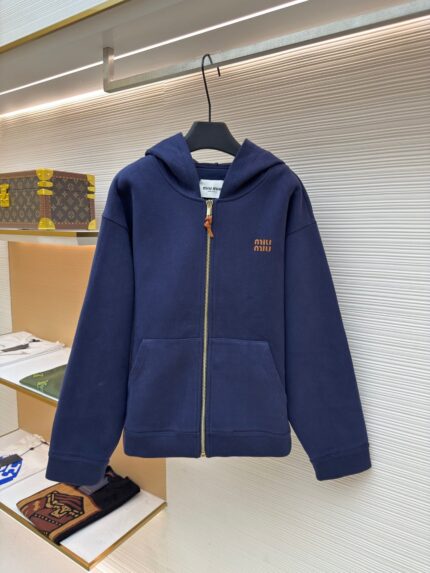 MiuMiu logo knitted zip-up hoodie