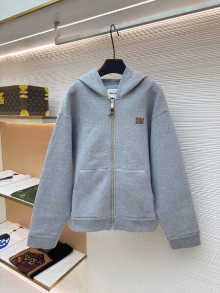 MiuMiu logo knitted zip-up hoodie