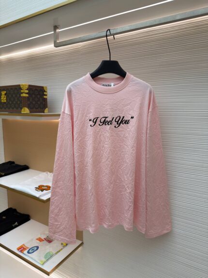 Acne Studios Shimmering Pleated Long-Sleeve Top with Letter Print