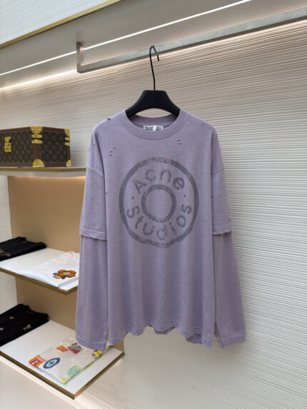 Acne Studios Button Logo Print Faux Layered Long-Sleeve Top
