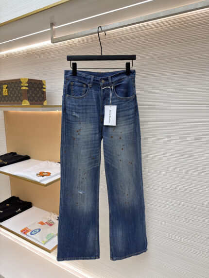 Acne Studios Stone-Washed, Paint-Splattered, Distressed Straight-Leg Jeans