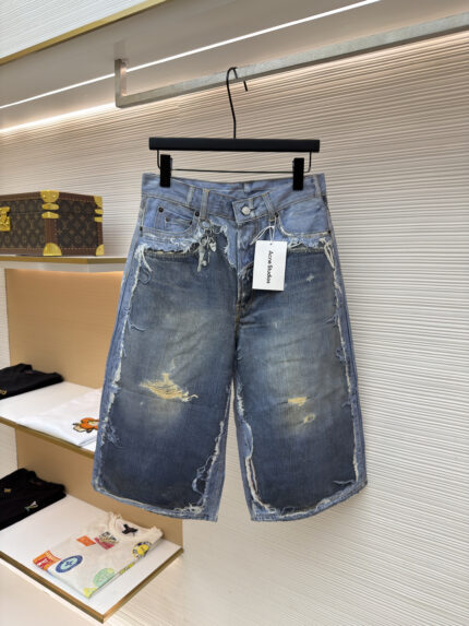 Acne Studios Trompe-l'œil Print, Dyed, and Distressed Denim Shorts