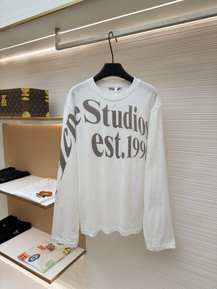 Acne Studios 1996 Relaxed-Fit Crewneck Long-Sleeve Top with Alphanumeric Print