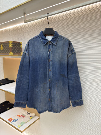 Acne Studios Splatter-Paint Distressed Denim Shirt