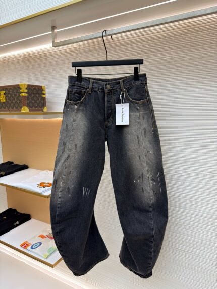Acne Studios Splatter-Paint Distressed Curved-Leg Wide-Fit Jeans